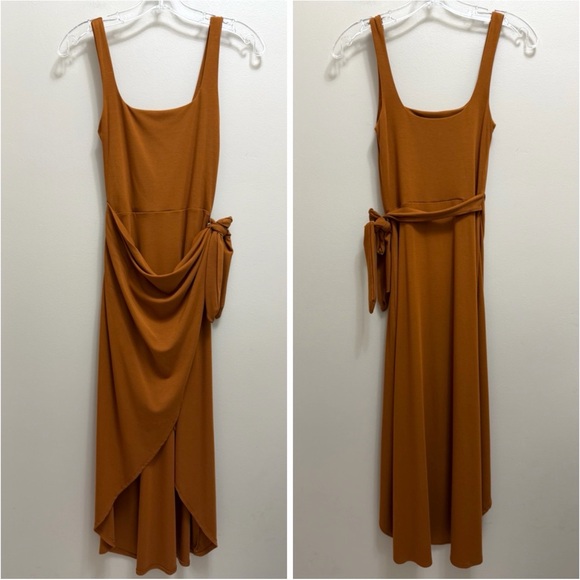 Wilfred Aritzia Saturn Midi Wrap Dress Sleeveless Waist Tie Rich Chestnut XS - Picture 3 of 10
